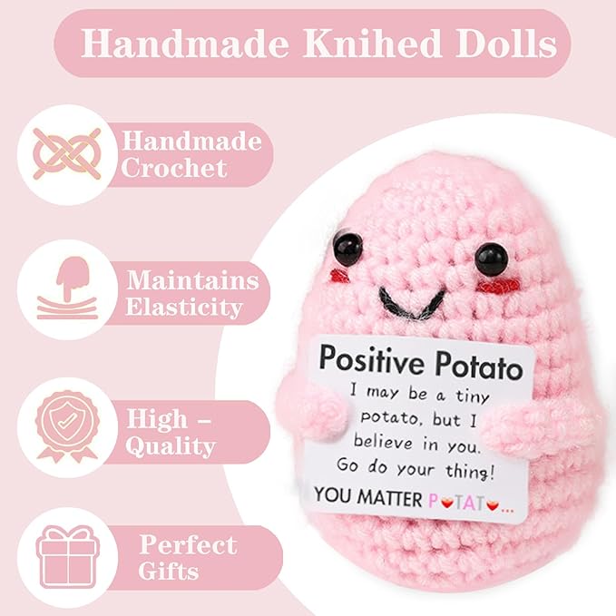 Birthday Gifts for Women Handmade Crochet Positive Potato with Encouragement Card (Positive Potato)