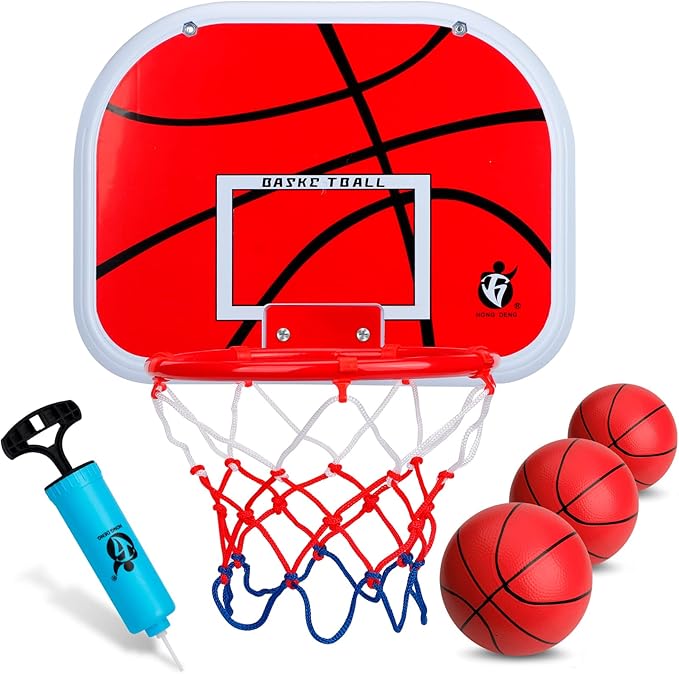 Indoor Basketball Hoop Set for Kids Adults, Mini Over The Door Hoop Set with 4 Balls for Dormitory Home Office, Upgarde Wall Mount Basketball Goal Sport Game for Boys Teen