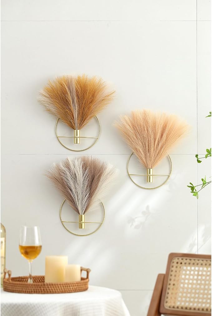 Pretty Jolly Boho Pampas Wall Decor Black Metal Wall-Mounted Art | Morden Artificial Greenery Display,2 Pack Hanging Planter For Living Room, Bedroom, Bathroom, Dining room