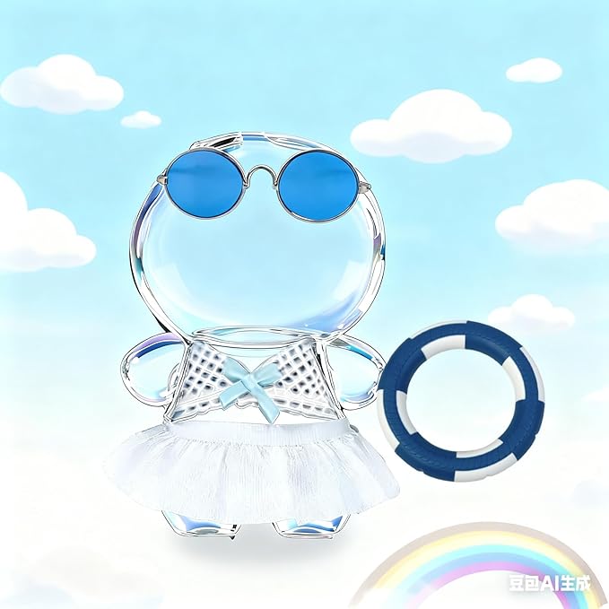 Swimsuit Party for 17cm Doll(No Dolls),5-Piece Set Including Clothes, Skirt, Blue Glasses, Blue Swimming Ring and Bell, Swimsuit Set, hot Party Style, Summer Beach Style,Blue Bow Outfit