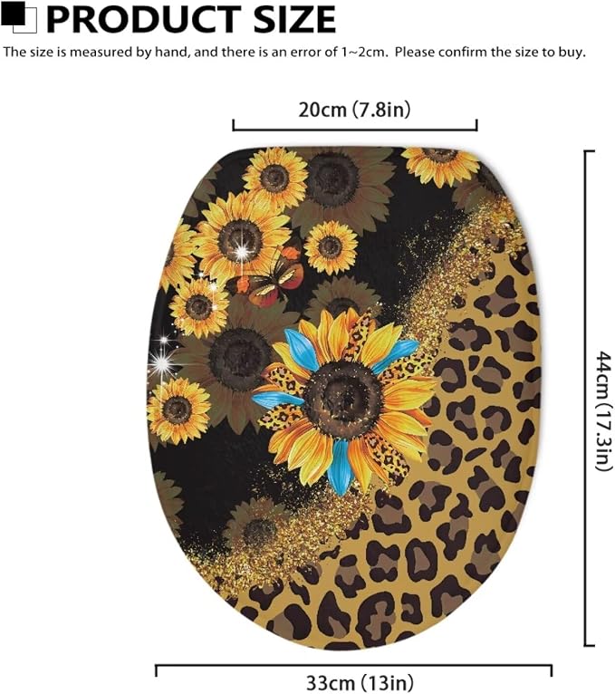 Leopard Print Toilet Seat Lid Cover Sunflower Toilet Seat Lid Covers with Elastic Band Leopard Print Round Toilet Lid Cover Universal Toilet Tank Cover Replacement