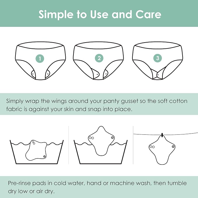 wegreeco 6 Pcs Reusable Menstrual Pads, Ultra Absorbent Cloth Pads for Heavy Flow, Sanitary for Teens, Women, Nonslip, Inner Aqua, Burgundy, Coffe, Rose Gold Outer, XL