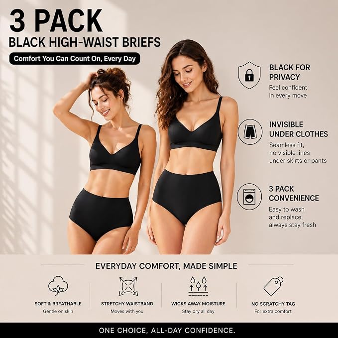 Incontinence Underwear for Women Leak Proof & Washable 3-Pack 5XL | 6-layer absorbency 60ml, cotton-rich & breathable. Reusable, postpartum, bladder control, daily protection briefs 3 pack