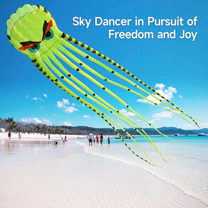 3D 26ft Ultra Large & Funs Octopus Foil Kite with 1000D Kite String, Beach Park Outdoor Fun Beach Trip Great Gift to Kids Build