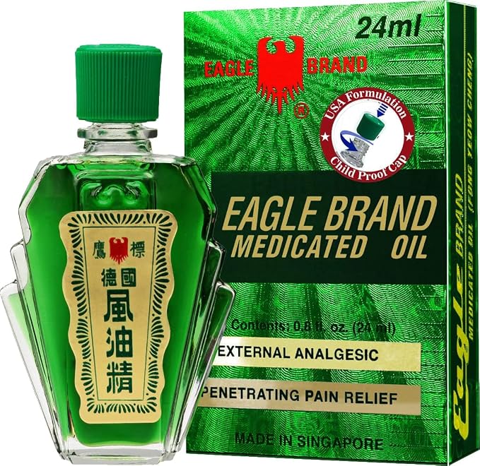 3 Packs - Twin Green Eagle Essentail Medicated Oil - Sau Chai Dau Con O Xanh - 24mL per Bottle with 6 Bottles per Order - Made in Singapore