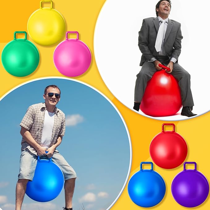 Meooeck 9 Pcs Hopper Ball 20 Inch Outdoor Bouncy Balls with Handles and Air Pump Jumping Hopping Ball for Sports School Games Exercise(Multicolor)