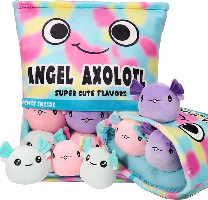 Axolotl Plush Pillow Throw Pillow, Cute Axolotl Plush Toys Doll, Stuffed Axolotl Gift for Kids, Birthday, Christmas, Baby Shower (6 pcs, Colorful)