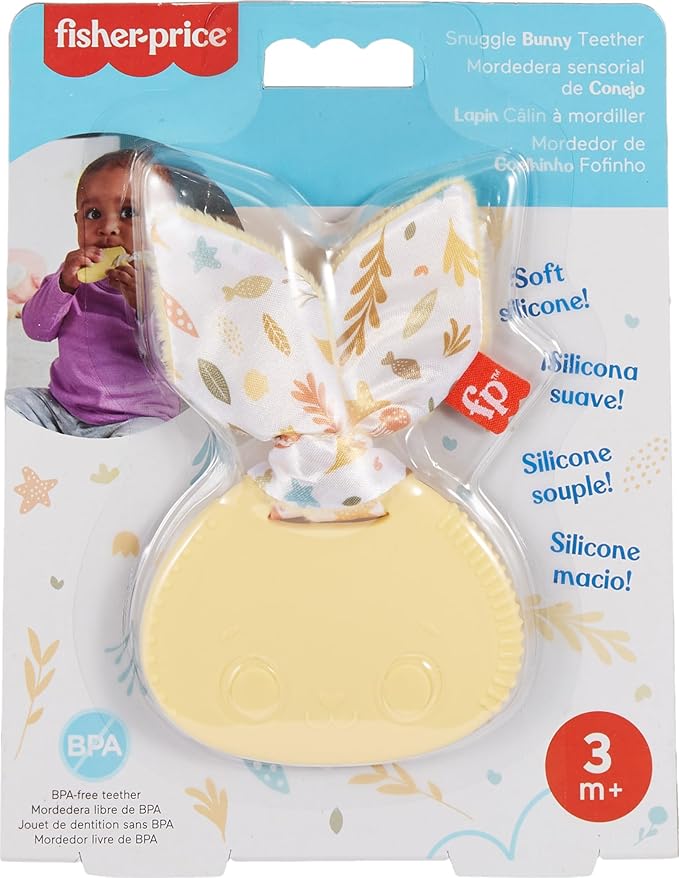 Fisher-Price Baby Toy Snuggle Bunny Teether, BPA-Free Sensory Activity for Developmental Play for Newborns Ages 3+ Months