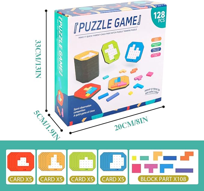 128Pcs Block Puzzle,Colorful Block Jigsaw Puzzle Game,3D Russian Bloc-k Tangram Puzzle,Brain Teaser Toys