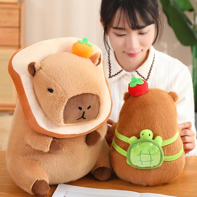 Ditucu Cute Orange Capybara Plush Pillow with Turtle Backpack Stuffed Animal Capibara Plushies Toys Gifts for Kids Brown 11 inch