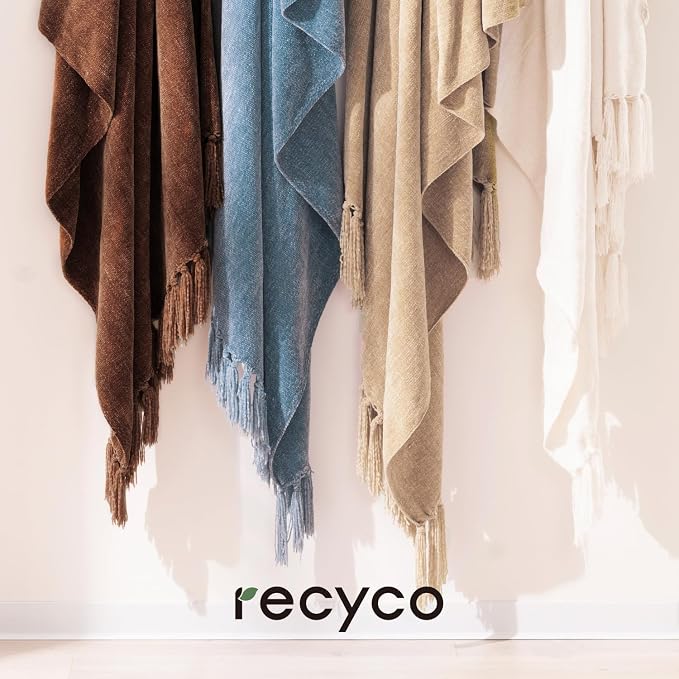 RECYCO Chenille Throw Blanket for Couch, 50"x60", Brown | Super Soft Knit Throw Blanket with Fringe Tassels, Lightweight Knitted Throw, Cozy, Ideal for Sofa Chair Bed Living Room Gift