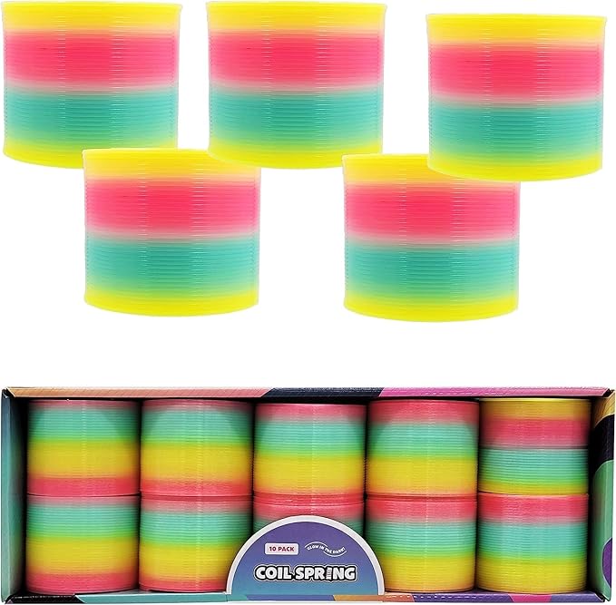 The Dreidel Company Plastic Coil Spring, Glow-In-The-Dark Magic Rainbow Slingy, Party Favor, Birthday Bag Filler, Stocking Stuffers, 3" (80MM) (25-Pack)