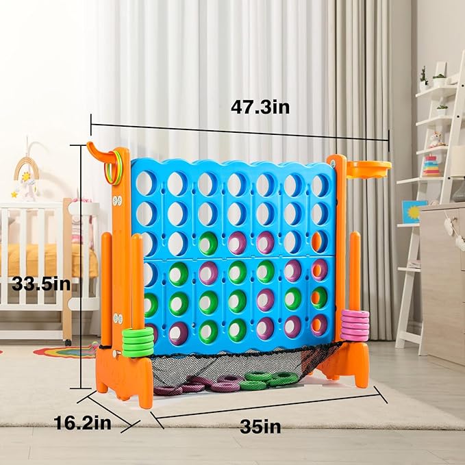 Giant 4 Row Game with Carrying Bag and Mesh Fabric .Giant 4-to-Score Game Set Suitable for Indoor and Outdoor Holiday Parties and Family Gatherings.(Orange)