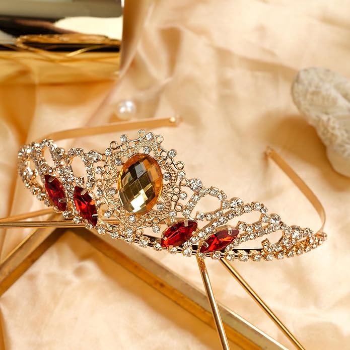 Princess Dress Up Accessories Tiara Crown Sparkle Gold Crown for Birthday Christmas Halloween Cosplay