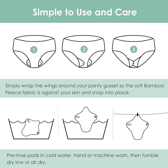 wegreeco 6 Pcs Reusable Menstrual Pads, Ultra Absorbent Cloth Pads for Heavy Flow, Sanitary for Teens, Women, Nonslip, Inner Mustard Yellow, Grey, Beige, Rose Gold Outer, S