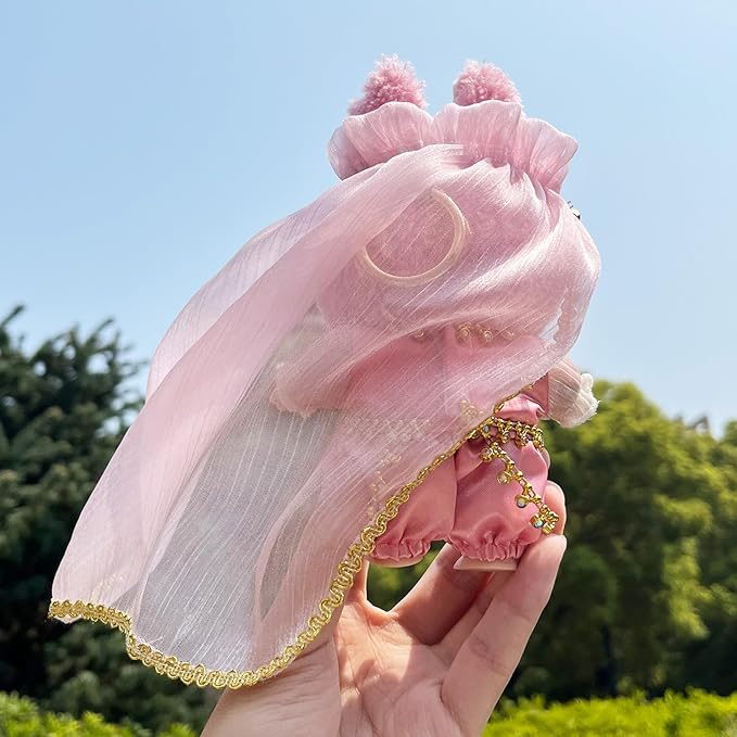 LBB Clothes โ Pink Desert Bloom Outfit for 17cm Doll, Featuring a Light Pink Sheer Veil, Pink Top, and Matching Pants โ Doll Not Included