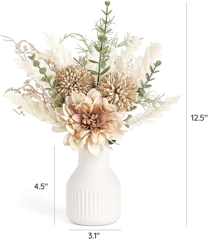 Mkono Fake Flowers in Ceramic Vase, 12.5" Coffee Table Centerpieces, Brown | Table Decor with vase, Small Silk Faux Artificial Flower Arrangements, Fits Bathroom Dining Room Kitchen Home Indoor Decor