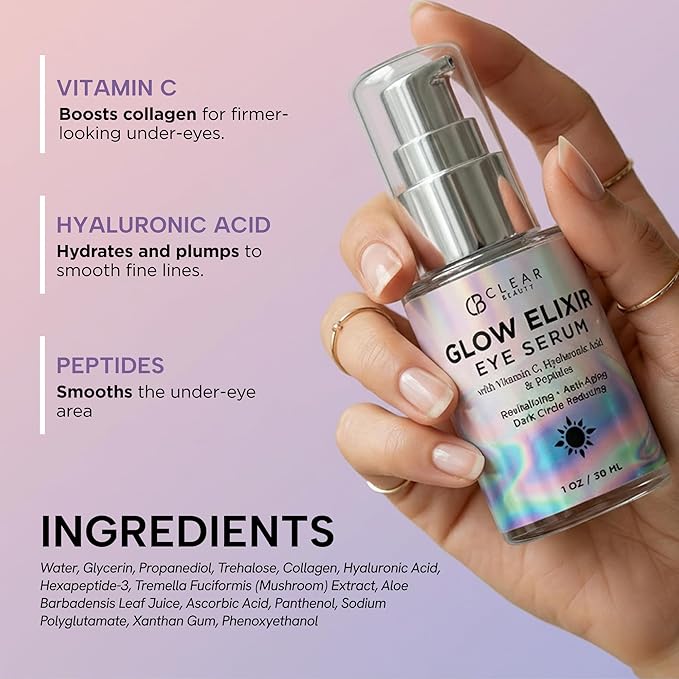 Clear Beauty Vitamin C & Hyaluronic Acid Under Eye Serum - Reduce Eye Bags, Puffiness, Dark Circles & Wrinkles, Lifting Eye Serum - Cruelty Free Korean Skin Care For All Skin Types