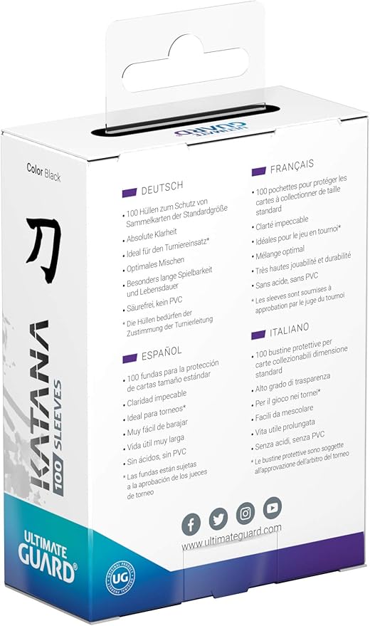Ultimate Guard Katana Card Sleeves: 100 Standard Size TCG Sleeves, 66 x 91mm, Black Back, Tournament Quality, No PVC & Acid-Free, High Clarity