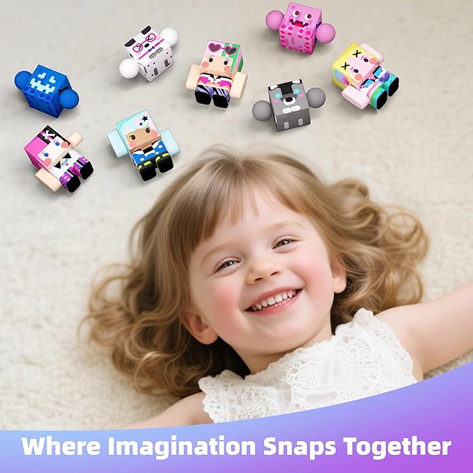 GobiDex 8PCS Magnetic Figures Playset, Travel Toys with Rotatable Animal and Character for Kids & Toddlers, Compatible with Magnet Building Blocks, Educational Sensory Pretend Play Gift
