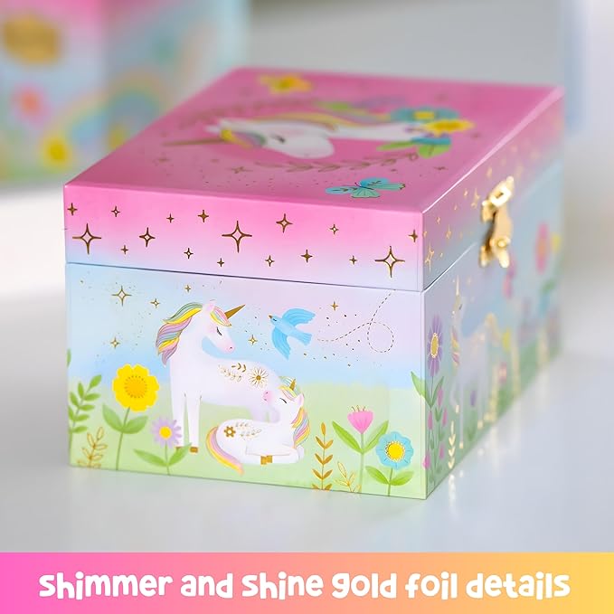 Giggle & Honey Musical Jewelry Box for Girls - Kids Jewelry Box, Unicorn Toys for Girls 4-6, Easter Gifts for Kids, 6 x 4.7 x 3.5 in