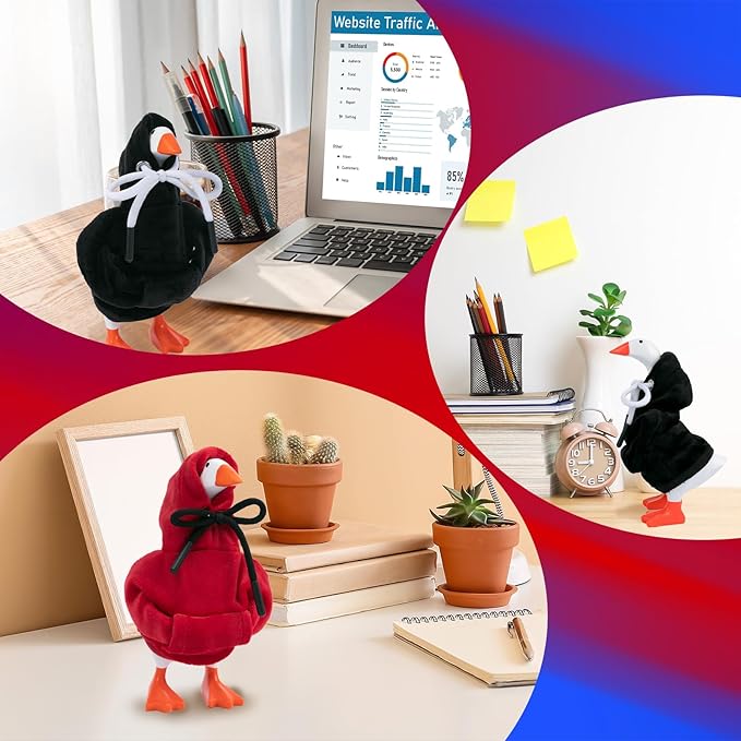 2 Pcs Desk Goose Outfits 7 Inches, Mini Desk Goose Clothes Hoodies 7 Inch Porch Goose Costume Desk Goose Accessories for Magnetic Goose Statue Table Decor (Red & Black)
