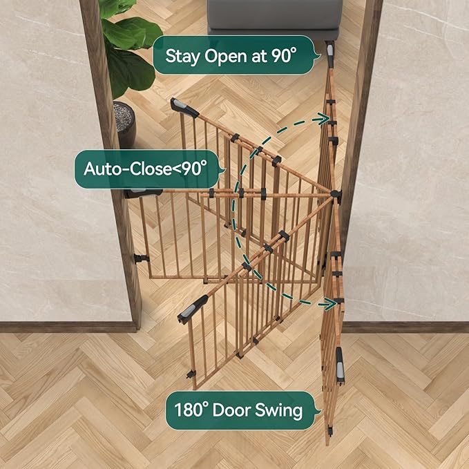 Babelio 34" Extra Tall Baby/Dog Gate with No Threshold Design Walk Thru Door, 26-43" Auto Close Safety Gate for Babies, Elders and Pets, Fits Doorways, Stairs, and Entryways, Brown Wood Pattern