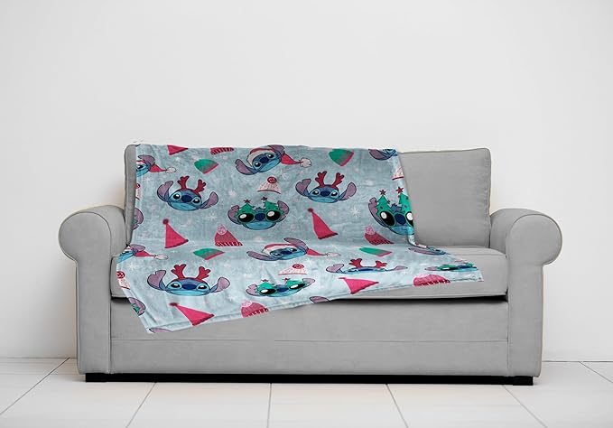 Jay Franco Kids Christmas Plush Throw Blanket – 50x70 Inches Soft & Cozy Fleece Throw for Holiday Bedroom & Couch Décor, Official Licensed Product, Light Blue - Lilo and Stitch