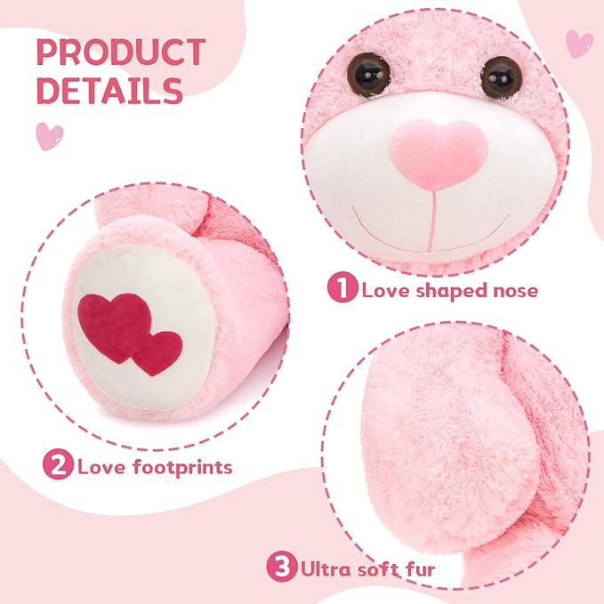 MaoGoLan Giant Pink Teddy Bear Plush 42",Big Bear Stuffed Animal with Heart Footprints and Heart Nose,Large Valentines Teddy Bear for Girlfriend,Wife,Lover-Anniversary, Birthday,Long Distance