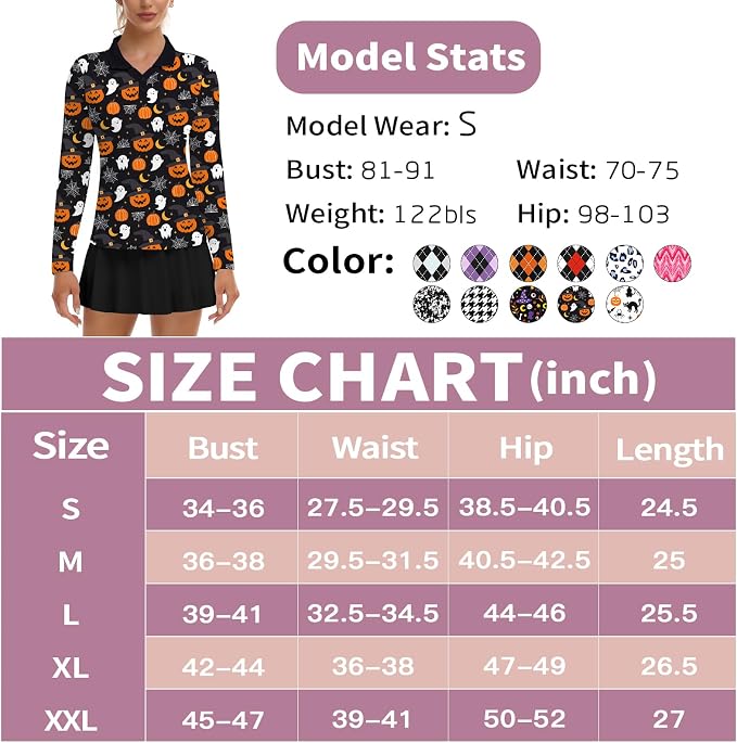 Soneven Womens Golf Shirts Moisture Wicking V Neck Long Sleeve Polo Shirts Collared Tops