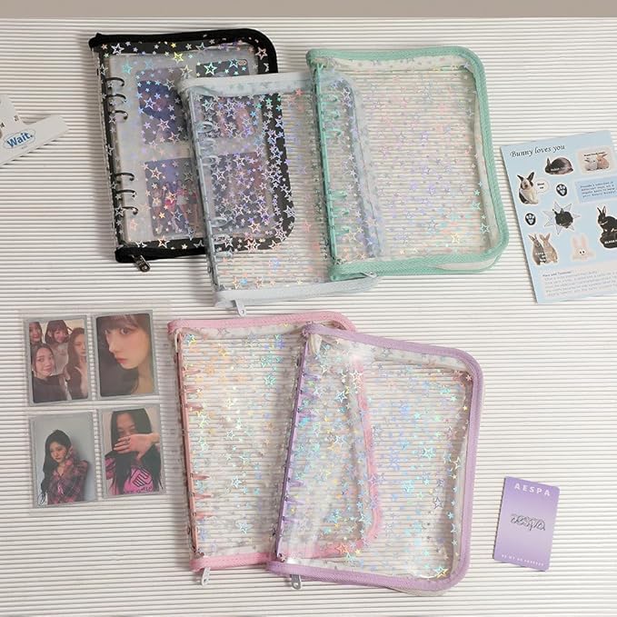 Kpop Photocard Binder with 6 Stickers Sheet & 50 Shinning Protective Sleeves Kpop Photocard Holder Book with Kpop Photocard, A5 Binder Photocard Album 30 Inner Pages with 240 Pockets (Lightpurple)