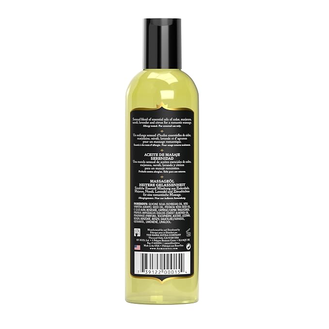 Kama Sutra Aromatics Massage Oil Serenity – 8 fl oz - Rich Blend of Natural Essential Oils - Marjoram, Geranium and Lavender - Date Night Couples Full Body Massage Oil for Daily Use Body Care