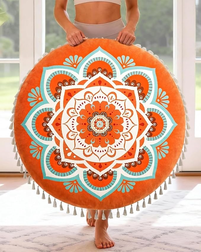 Hihealer Meditation Cushion, Large Velvet Floor Pillow for Yoga, Meditation & Mindfulness, Supportive Memory Foam Bolster (Orange)