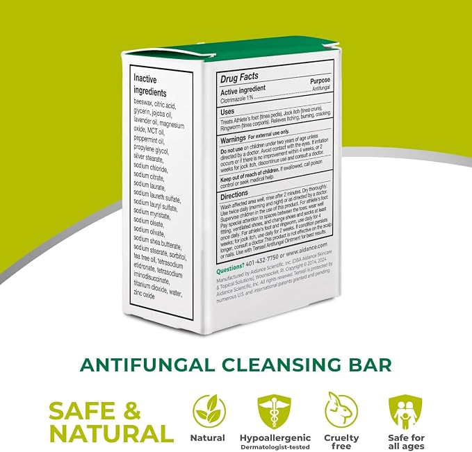 terrasil Antifungal Soap, Care & Relief of Jock Itch, Athletes Foot, Yeast Infection, Ringworm & Tinea Symptoms, Clinically Proven Clotrimazole, Natural, Dermatologist Tested (75gm)