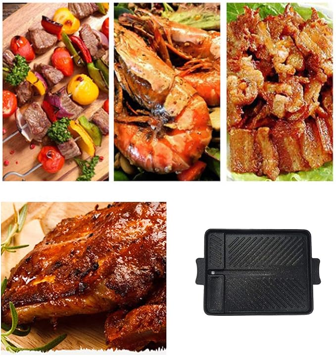 Korean-Style Non-Stick Smokeless Rectangular Grill Pan Baking Tray Barbecue Plate for Indoor Outdoor BBQ