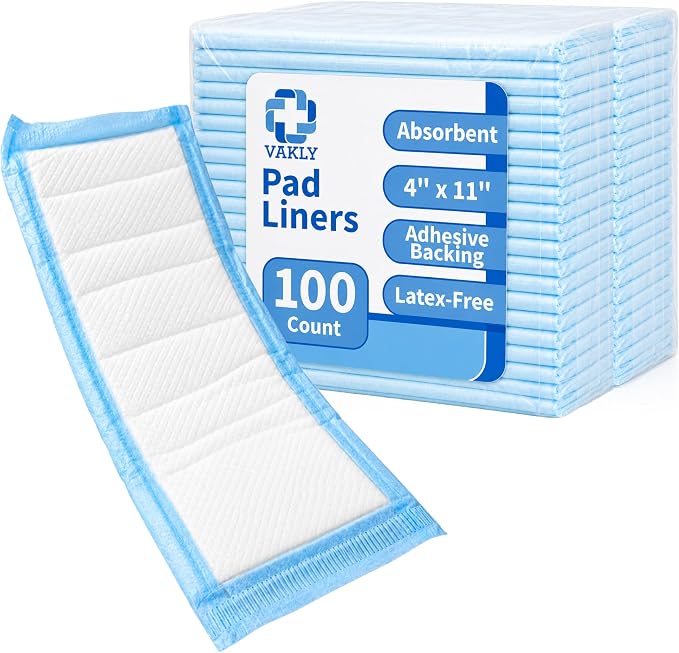 Vakly Postpartum Panty Liner Pads 4" x 11" (100 Pack) – Large Super Absorbent Maternity Pad Liners for Overnight Leak Protection, Incontinence Booster Pads with Adhesive (100, Count)