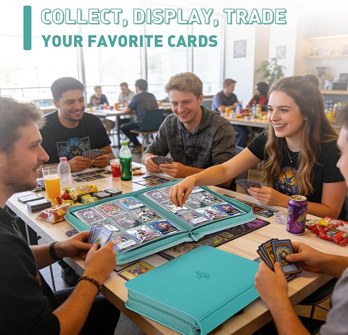 Trading Card Binder 9 Pocket - 180 Cards Capacity, Side Loading Card Album with Zipper Closure, Card Collection Holder for TCG, Game Cards, Sports Cards, Yugioh(Turquoise)