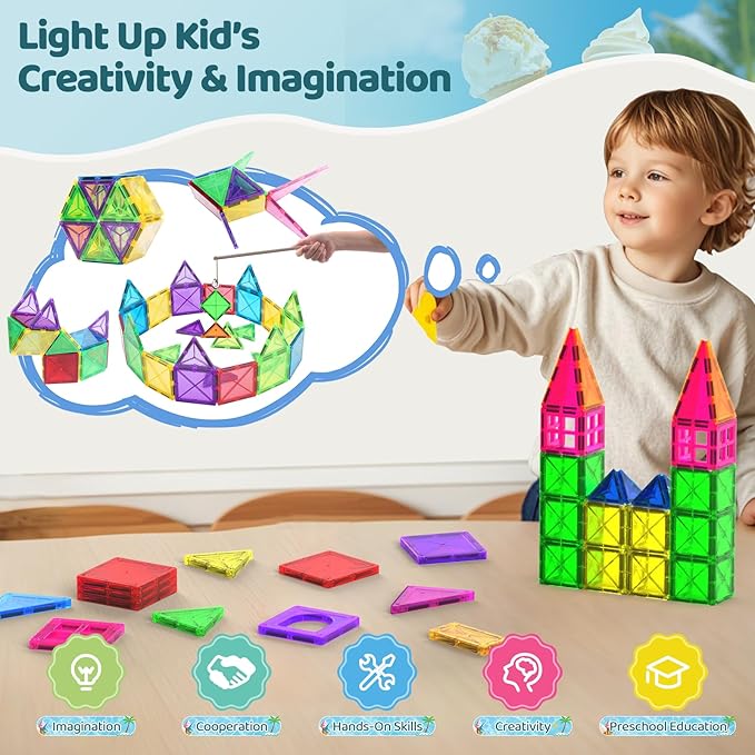 Mini Magnetic Tiles Toddler Toys, Travel Set Magnetic Building Blocks for Kids Ages 3+, Educational Toy for Boys Girls for Sensory Play Preschool Learning Classroom Must Haves Decor