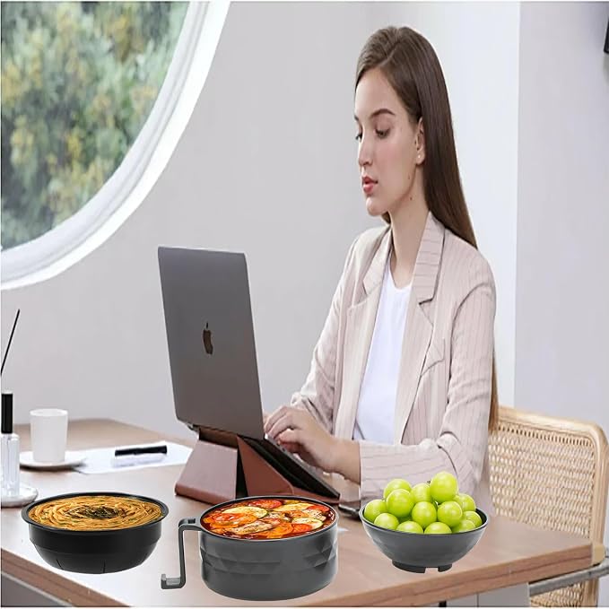 OZY Microwave Ramen Bowl,Ramen Noodle Cooker with Spoon Chopsticks Fork,Ramen Cooker with Handles,College Dorm Room Essentials,BPA-Free (Black)