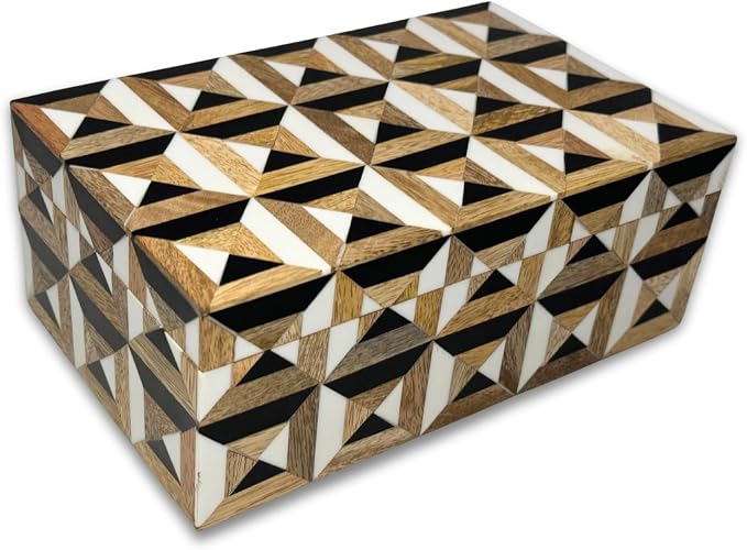 Perilla Home Home Decor Decorative Storage Wooden Box Small Era Organizer Tool Stash Card Craft Trinket Memory Keepsake Jewelry Box for Men and Women, Gifts For All, Brown, Black and Off White