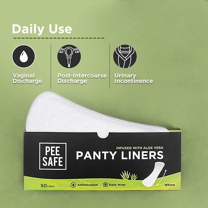 Pee Safe Extra Long Panty Liners for Women, Aloe Vera Infused Daily Liners with Cottony Soft Surface, 185mm Curvy Fit for Comfort & Freshness, Pack of 50
