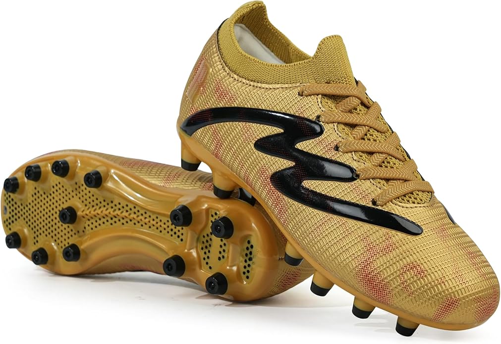 brooman Kids Firm Ground Soccer Cleats Boys Girls Football Shoes with Shin Guards and Soccer Socks