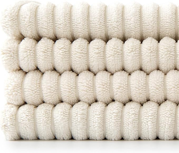 MIULEE Beige Throw Pillow Covers 16x16 Inch Set of 4 Boho Patchwork Cushion Cases Modern Farmhouse Pillow Cases with Invisible Zipper Corduroy Striped Home Decor for Couch Sofa Bedroom