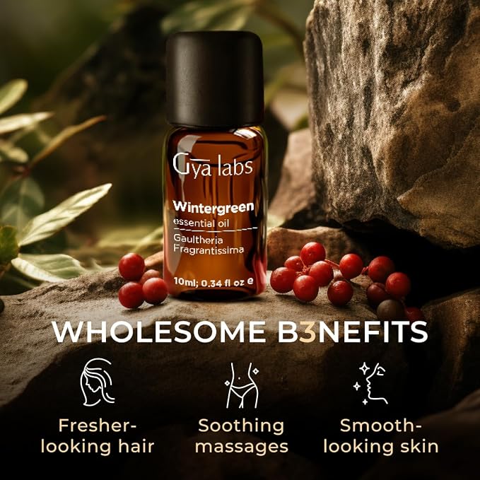 Helichrysum Oil for Skin (0.17 fl oz) & Wintergreen Essential Oil Diffuser (0.34 fl oz) Set - Aromatherapy Grade Essential Oils Set - Gya Labs