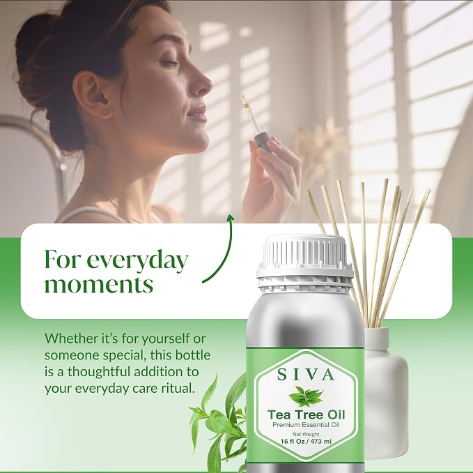 Siva Tea Tree Essential Oil 16 Fl Oz – for Diffuser, Skin & Hair Care – Ideal for Massage & DIY Blends