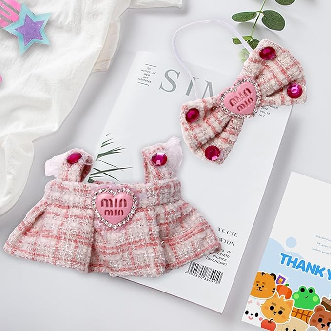 Luxury Doll Clothes & Accessories Set – Fits 6.7″ (17 cm) Blind Box Figures – Includes Dress & Hair Band (Pink Diamond)