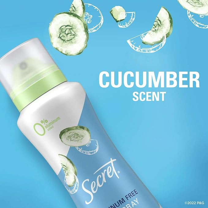 Secret Dry Spray Aluminum Free Deodorant for Women, Refreshing Cucumber, 4.1 oz