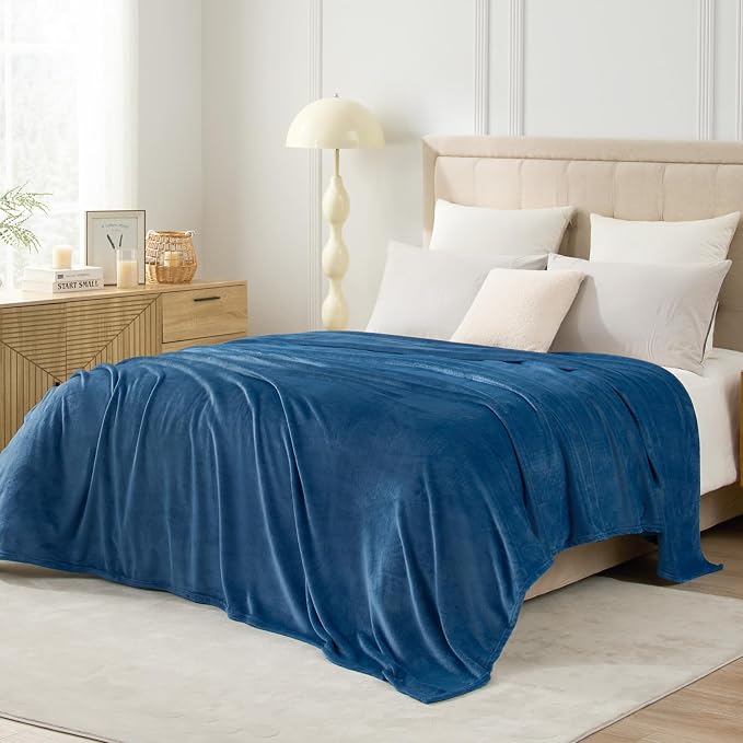 Hansleep Throw Mineral Blue Fleece Blanket, Soft Flannel Bed Blanket | Fuzzy Cozy Blanket 50x60 Inches, Multi-use for Bed, Sofa, Couch, Travel, Camping, All Season Warm Lightweight Cover