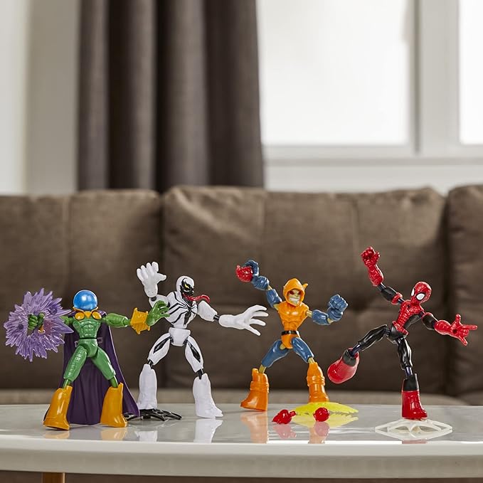 Spider-Man Marvel Bend and Flex Action Figure Toy, and Anti-Venom Vs. Marvel's Mysterio and Hobgoblin, Frustration Free Packaging (Amazon Exclusive), Multicolor, 4 Count (Pack of 1) with Accessories