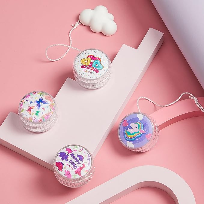 Lewtemi 4 Pack YoYo for Kids LED Light up YoYo Unicorn Donut Butterfly Dinosaur Beginner Responsive Ball Toys Gift for Girls Ages 6-12 Unicorn Donut Butterfly Dinosaur Pink Party Favors
